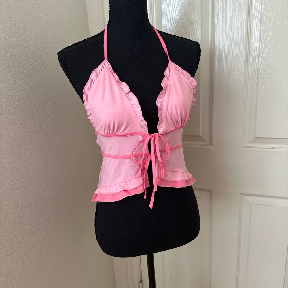 Pink Ruffle Halter Top